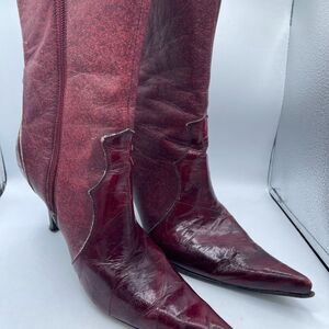 Lady Camp Fashion Exotic Boots Ell Skin Pointed Toe Burgundy Size Mex 26 US 8